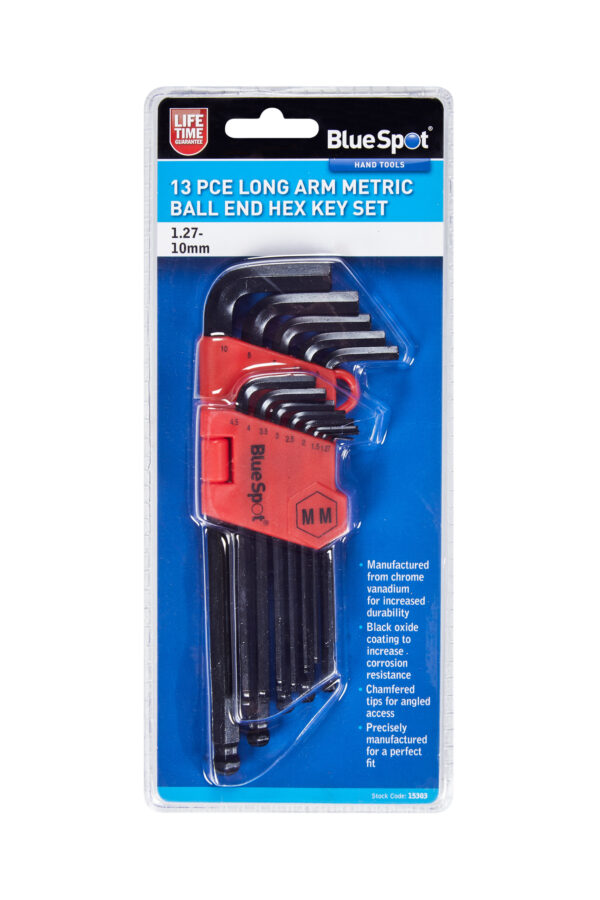 Blue Spot Long Arm Metric Ball End Hex Key Set