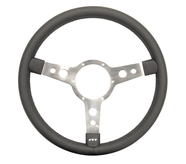 black leather steering wheel