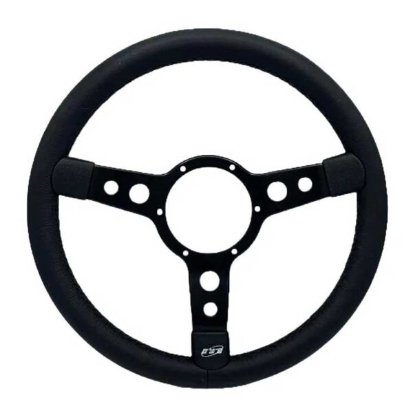 13 Inch Mountney Traditional 3 Spoke Leather Steering Wheel With Black Centre - Black