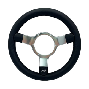 Traditional 12" 3 Spoke Semi-Dished Black Leather Steering Wheel With Polished Centre