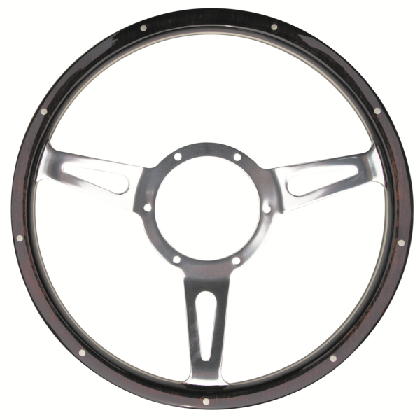 3 Spoke Semi-Dished Dark Woodrim Riveted Steering Wheel