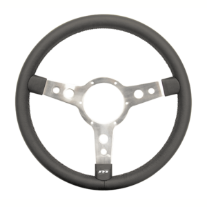 3 Spoke Semi-Dished Black Leather Steering Wheel With Polished Centre