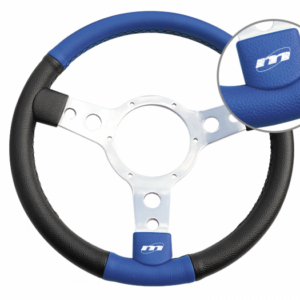 3 spoke vinyl steering wheel black and blue