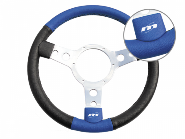 3 spoke vinyl steering wheel black and blue