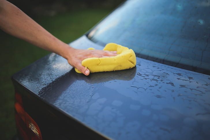 Car being cleaned.