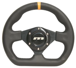 Mountney 'M' Range 250mm 3 Spoke Flat-Dished Black Leather Motorsport Steering Wheel With Black Centre - Flat Bottomed