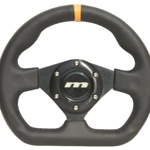 Mountney 'M' Range 250mm 3 Spoke Flat-Dished Black Leather Motorsport Steering Wheel With Black Centre - Flat Bottomed