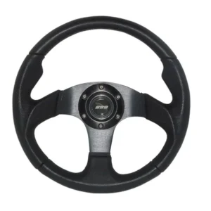 Mountney 'M' Range 300mm 3 Spoke Semi-Dished Black Leather Steering Wheel - Black Centre