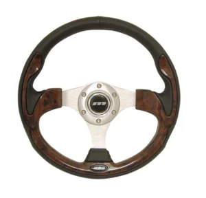 Mountney 'M' Range 320mm 3 Spoke Semi-Dished Black Moulded Sports Steering Wheel Inset With Silver Centre Wood