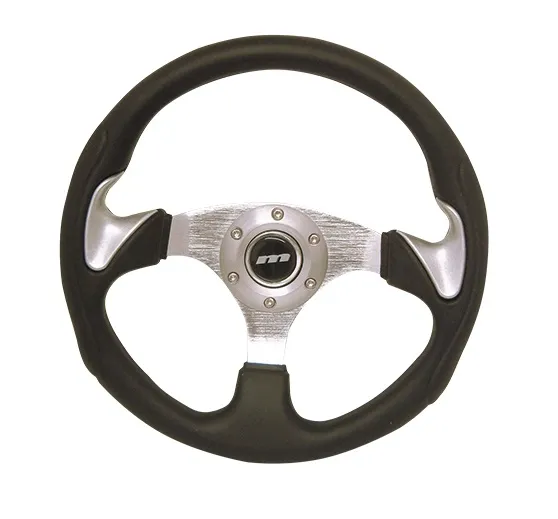 Mountney 15 Inch Black Vinyl Steering Wheel – Polished Semi-Dished Center, Classic Car