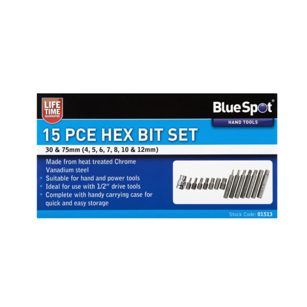 Blue Spot 1/2" Drive Hex Bit Set - 15 Piece