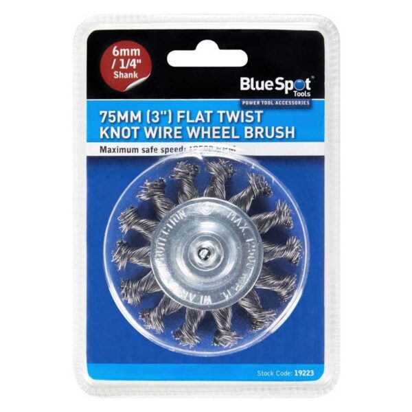 Blue Spot Flat Twist Knot Wire Wheel Brush - 75mm Packaging