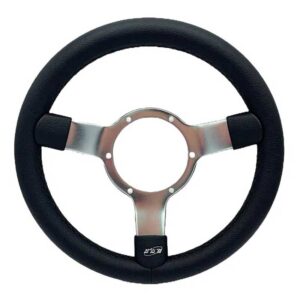 Mountney 12 inch Traditional 3 Spoke Vinyl Steering Wheel With Polished Centre - Black